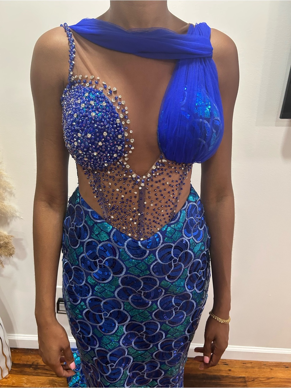 Aso Ebi Embellished Royal Blue Evening Gown